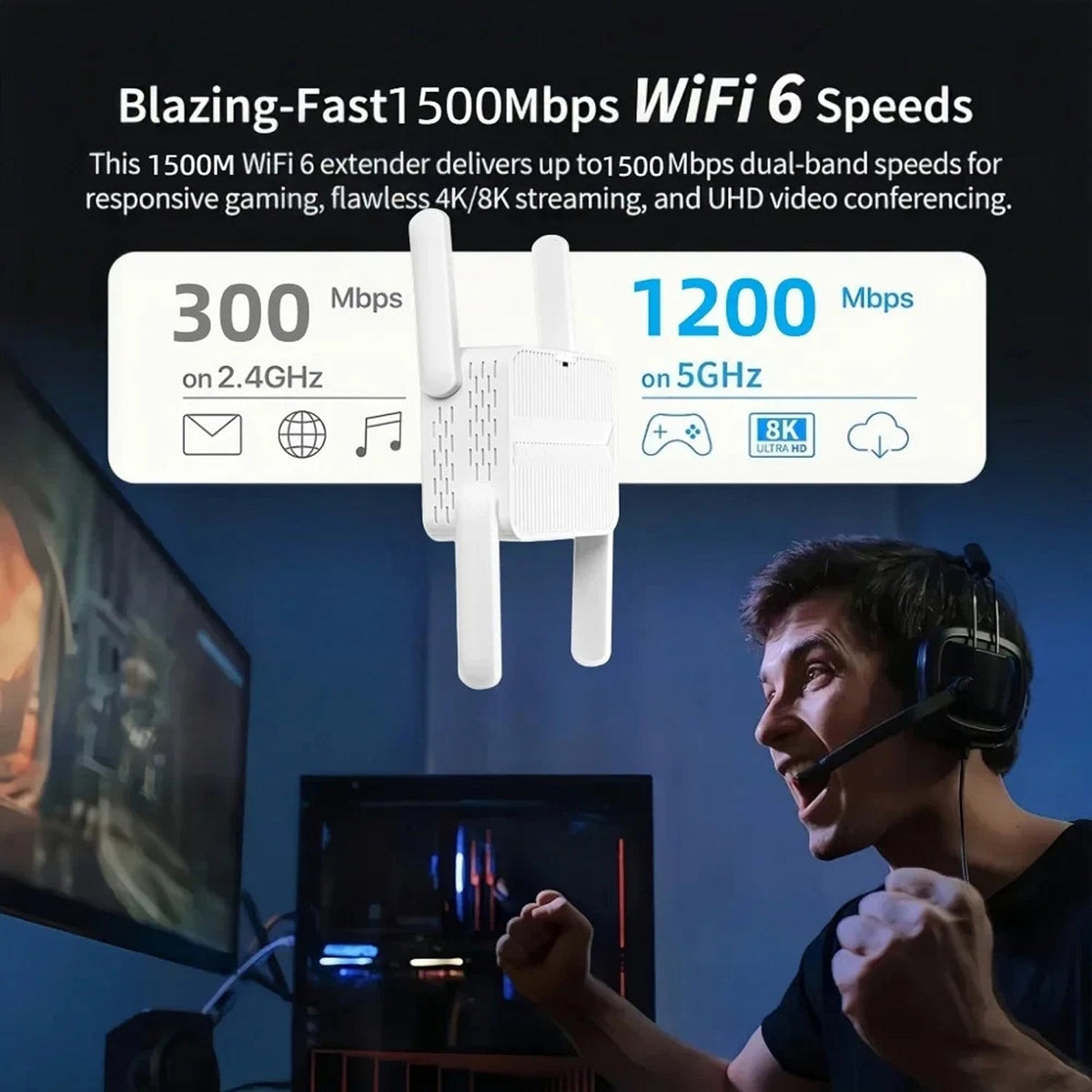 NexEvilon 1500Mbps High-Speed WiFi Booster & Range Extender