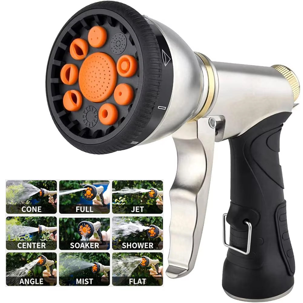 NozzleJet 9-Pattern Metal Garden Hose Nozzle with Thumb Control