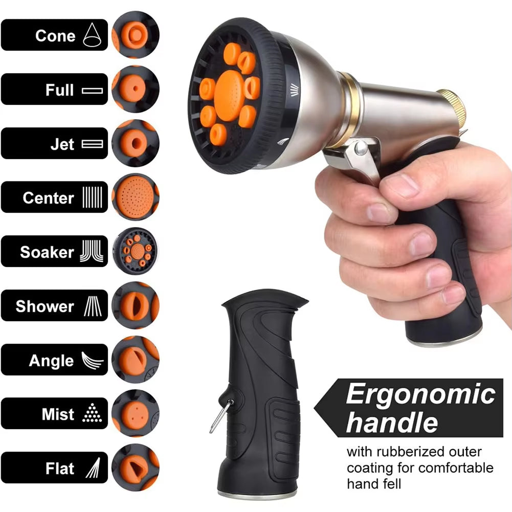 NozzleJet 9-Pattern Metal Garden Hose Nozzle with Thumb Control