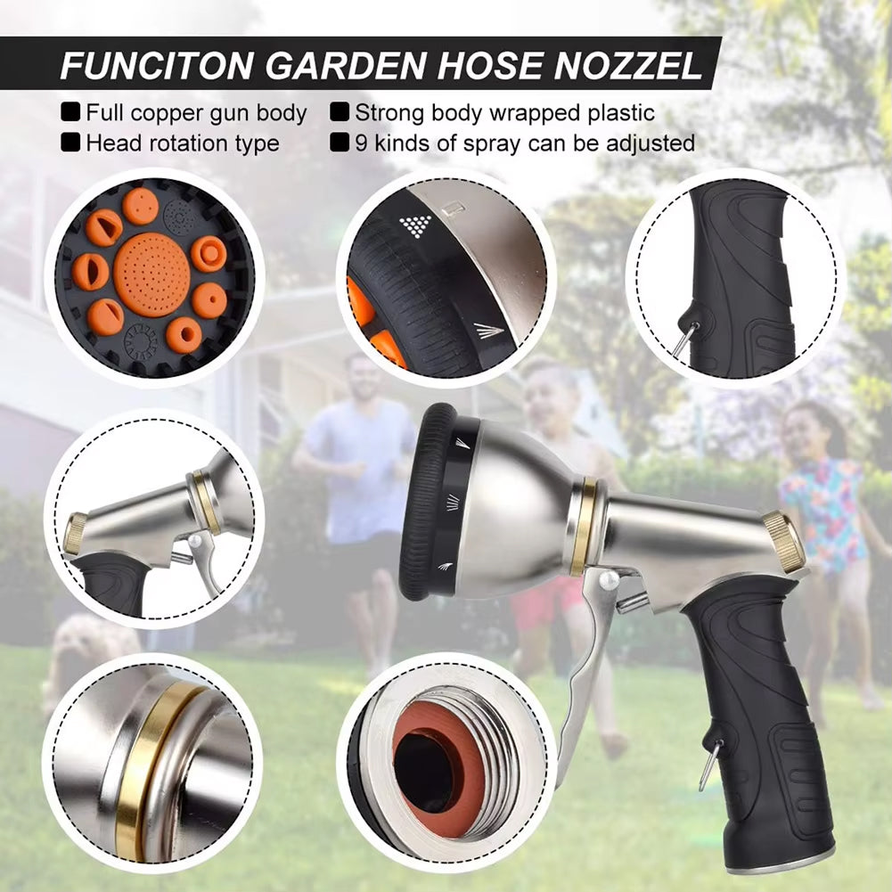 NozzleJet 9-Pattern Metal Garden Hose Nozzle with Thumb Control