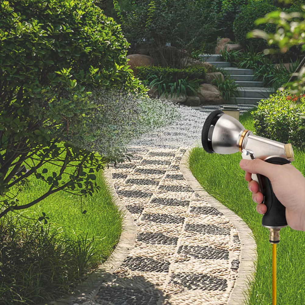 NozzleJet 9-Pattern Metal Garden Hose Nozzle with Thumb Control