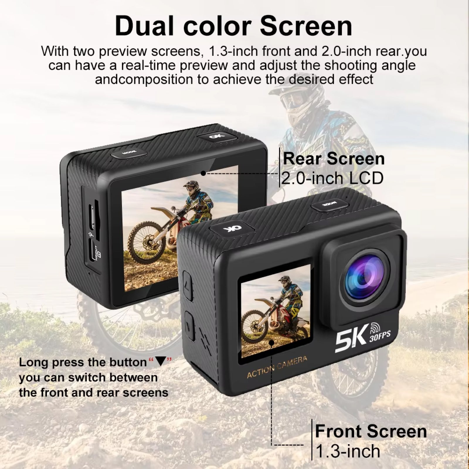 ZinoxCam 5K Action Camera with SONY Sensor and Dual Display